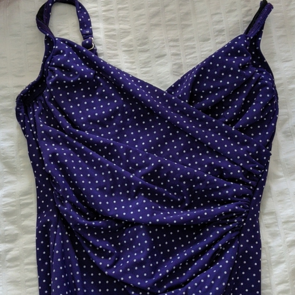 Purple polka dot Miraclesuit bathing suit